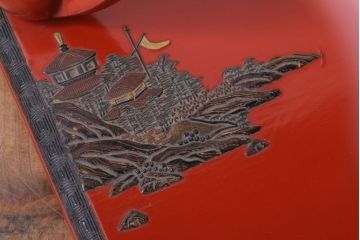 アンティーク雑貨　中国?古い朱漆木製花台(彫刻・堆朱・蒔絵)