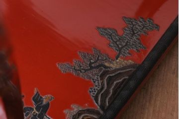 アンティーク雑貨　中国?古い朱漆木製花台(彫刻・堆朱・蒔絵)