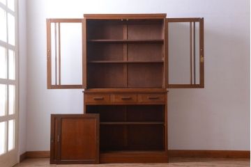 レトロ家具　和製アンティーク　モールガラス戸のレトロな食器棚(カップボード)