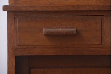 レトロ家具　和製アンティーク　モールガラス戸のレトロな食器棚(カップボード)