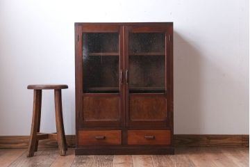 アンティーク家具　和製アンティーク　気泡ガラス入り!古い木製のブックケース(本箱)