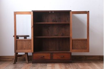 アンティーク家具　和製アンティーク　気泡ガラス入り!古い木製のブックケース(本箱)