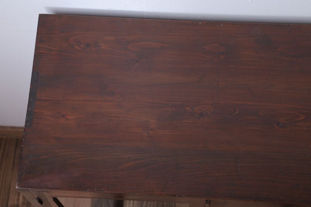 アンティーク家具　和製アンティーク　気泡ガラス入り!古い木製のブックケース(本箱)