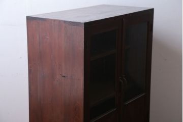 アンティーク家具　和製アンティーク　気泡ガラス入り!古い木製のブックケース(本箱)