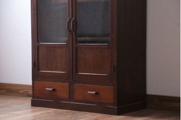 アンティーク家具　和製アンティーク　気泡ガラス入り!古い木製のブックケース(本箱)