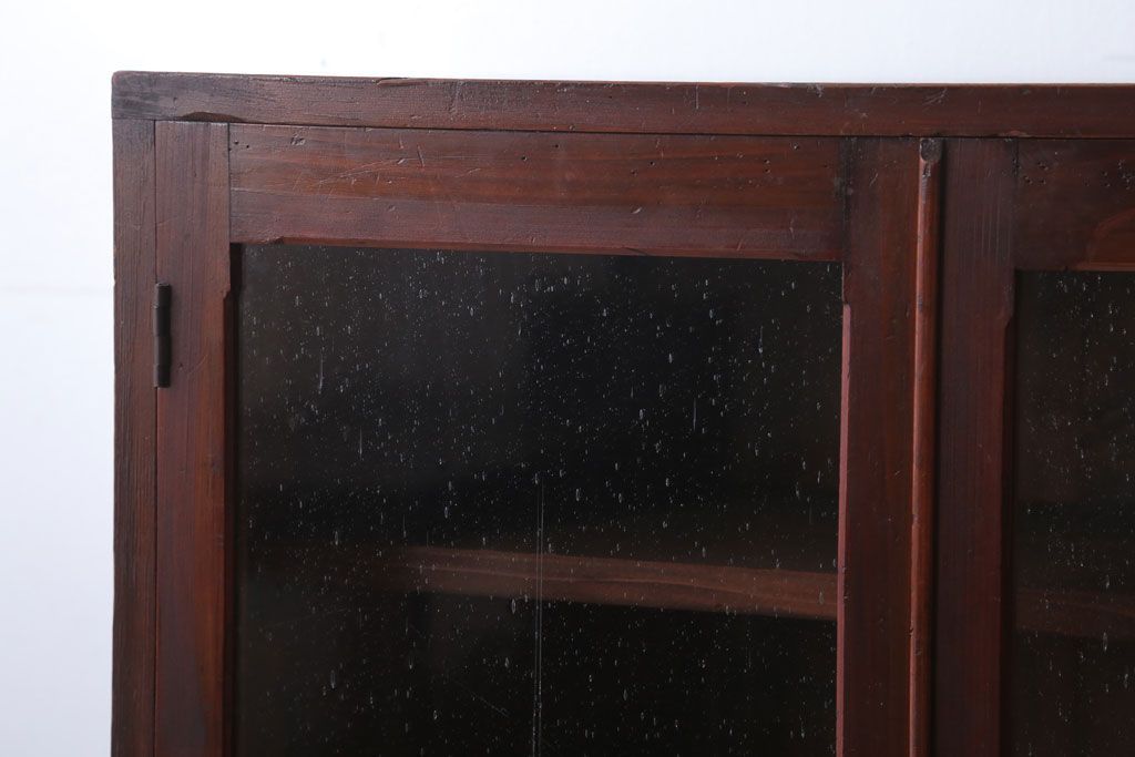 アンティーク家具　和製アンティーク　気泡ガラス入り!古い木製のブックケース(本箱)