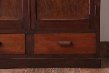 アンティーク家具　和製アンティーク　気泡ガラス入り!古い木製のブックケース(本箱)