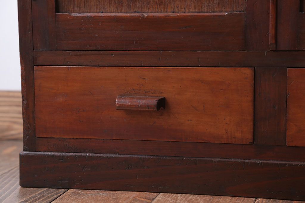 アンティーク家具　和製アンティーク　気泡ガラス入り!古い木製のブックケース(本箱)