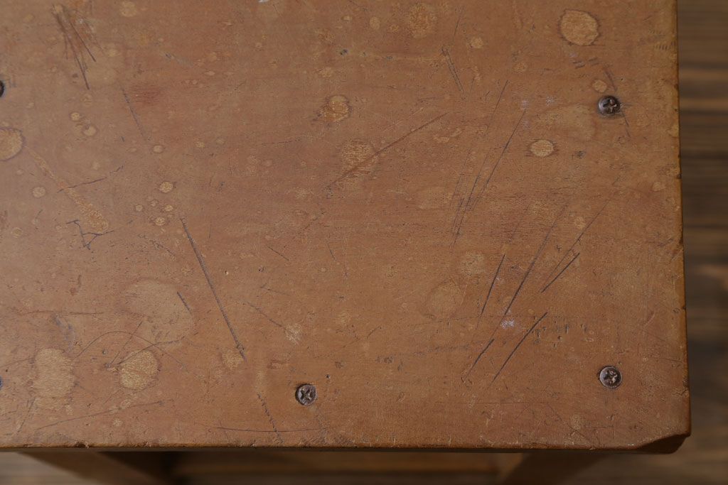 レトロ家具　昭和レトロ　古い学校の木製角スツール(3)