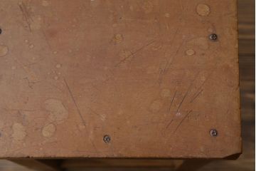 レトロ家具　昭和レトロ　古い学校の木製角スツール(3)