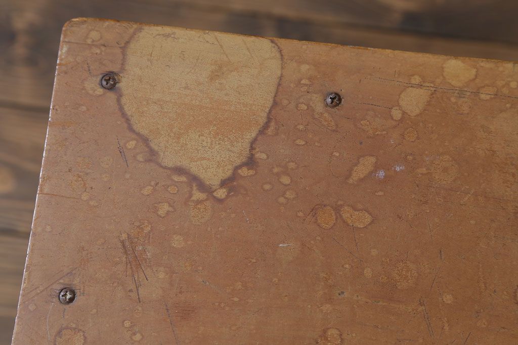 レトロ家具　昭和レトロ　古い学校の木製角スツール(3)