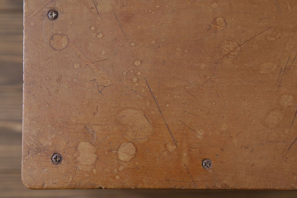 レトロ家具　昭和レトロ　古い学校の木製角スツール(3)