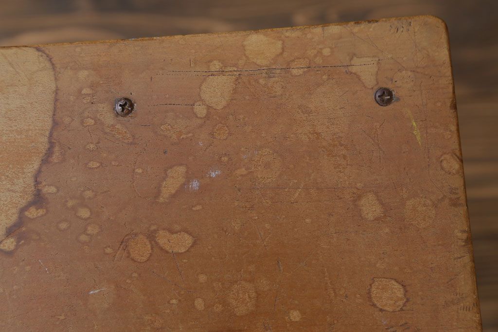 レトロ家具　昭和レトロ　古い学校の木製角スツール(3)