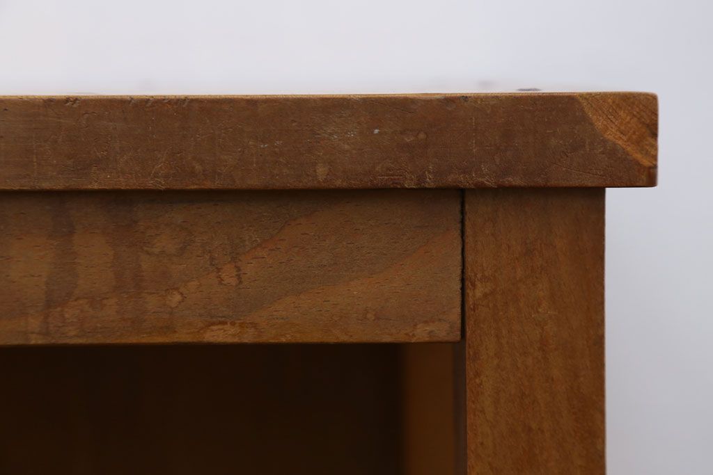 レトロ家具　昭和レトロ　古い学校の木製角スツール(3)