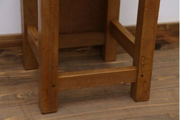 レトロ家具　昭和レトロ　古い学校の木製角スツール(3)