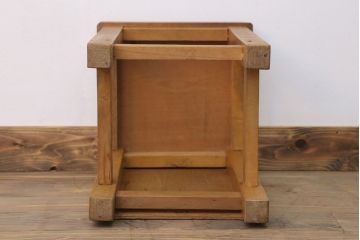 レトロ家具　昭和レトロ　古い学校の木製角スツール(3)