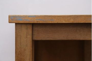 レトロ家具　昭和レトロ　古い学校の小さな木製角スツール(2)