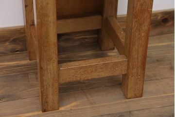 レトロ家具　昭和レトロ　古い学校の小さな木製角スツール(2)