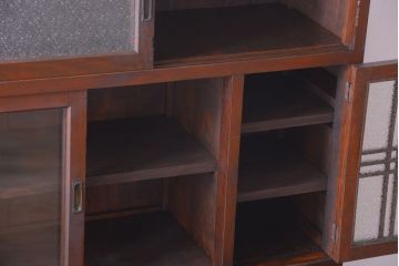 レトロ家具　昭和レトロ　ダイヤガラスがかわいい和製アンティーク食器棚(カップボード)