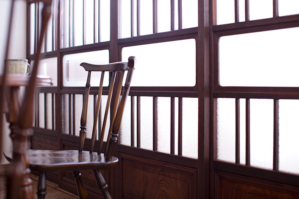 和製アンティーク　腰板欅材!上質な高級ガラス戸4枚セット