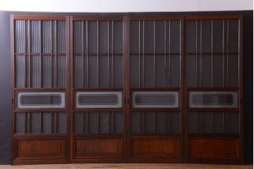 和製アンティーク　腰板欅材!上質な高級ガラス戸4枚セット