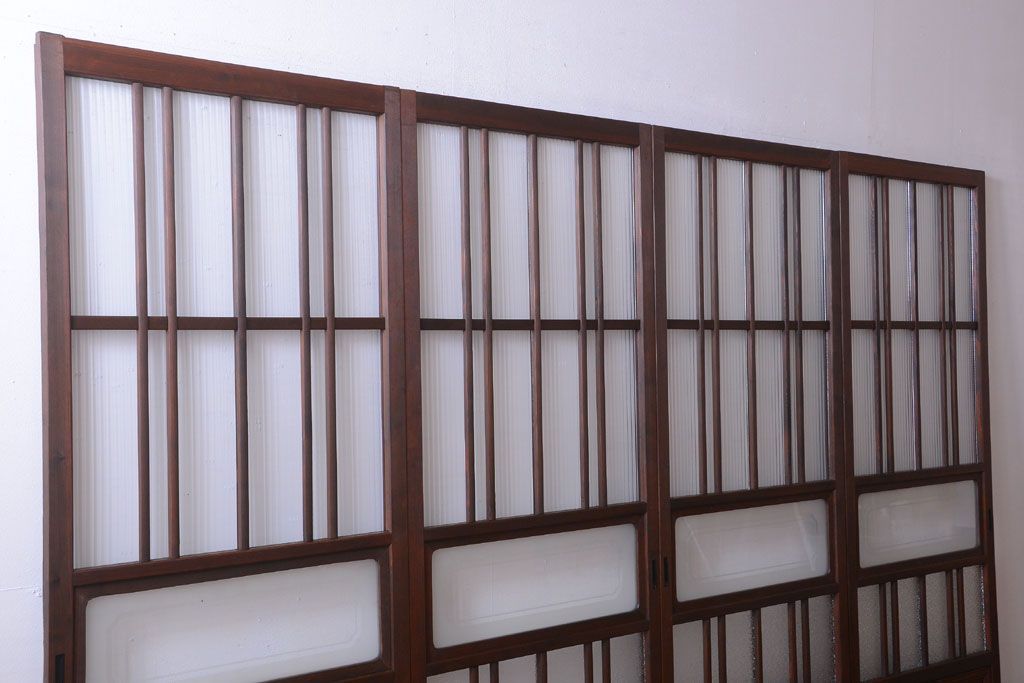 和製アンティーク　腰板欅材!上質な高級ガラス戸4枚セット