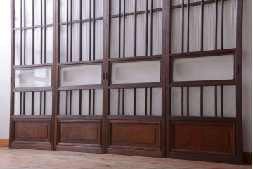 和製アンティーク　腰板欅材!上質な高級ガラス戸4枚セット