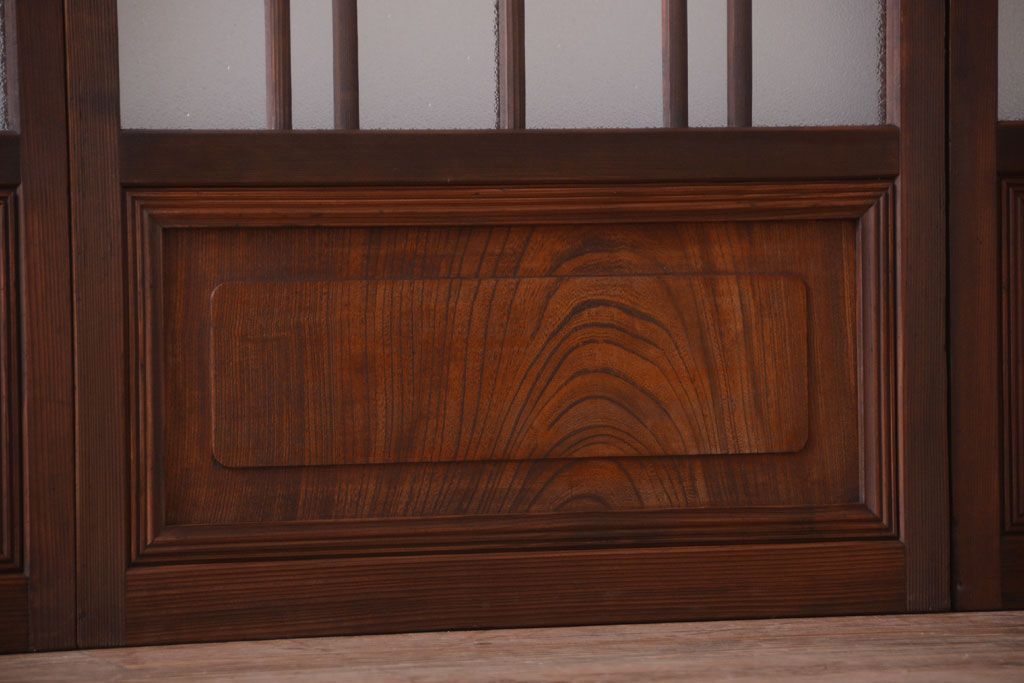 和製アンティーク　腰板欅材!上質な高級ガラス戸4枚セット