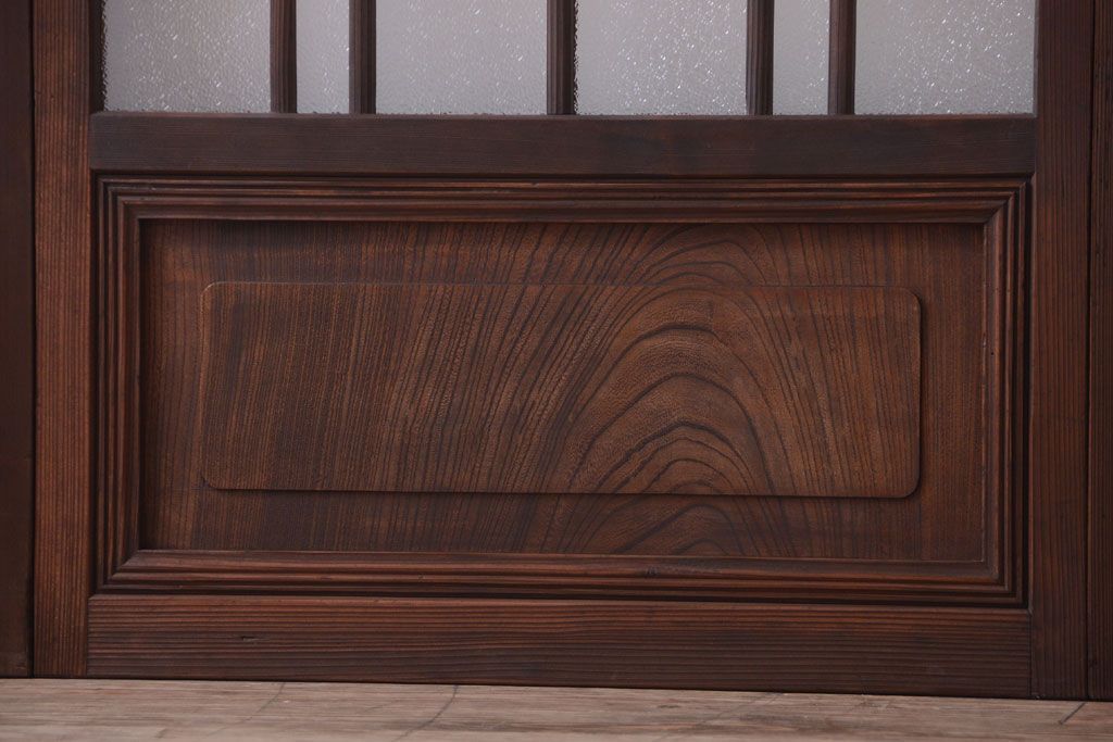 和製アンティーク　腰板欅材!上質な高級ガラス戸4枚セット