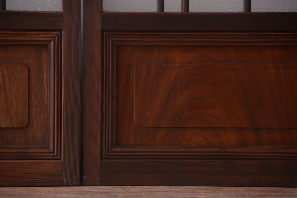 和製アンティーク　腰板欅材!上質な高級ガラス戸4枚セット