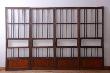 和製アンティーク　腰板欅材!上質な高級ガラス戸4枚セット