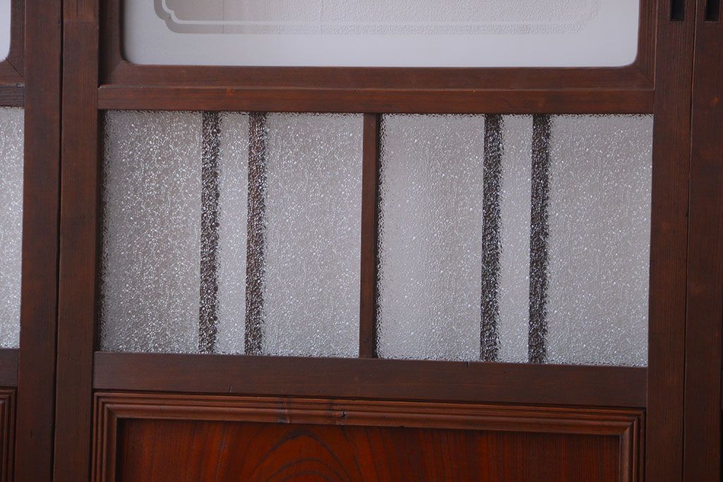 和製アンティーク　腰板欅材!上質な高級ガラス戸4枚セット