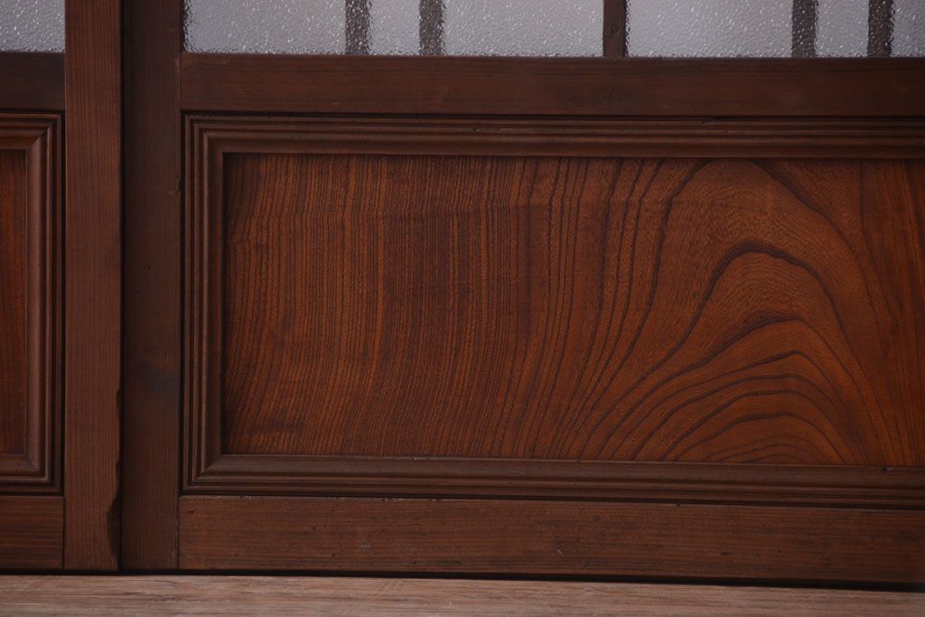 和製アンティーク　腰板欅材!上質な高級ガラス戸4枚セット