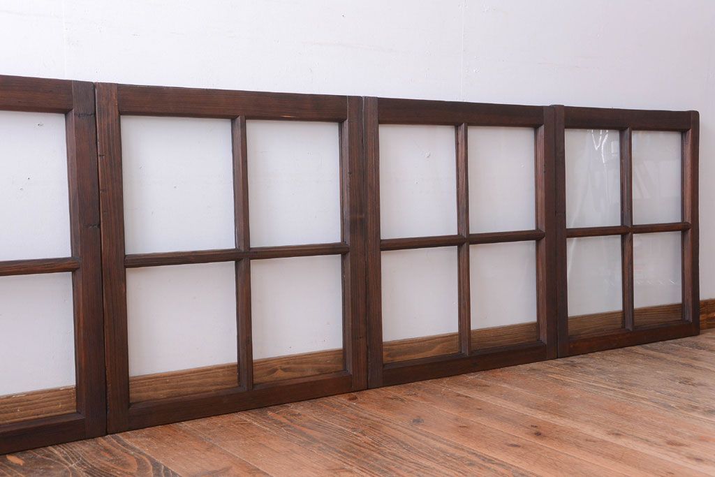 和製アンティーク　古い木のシンプルなガラス戸4枚セット(窓)