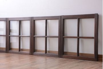 和製アンティーク　古い木のシンプルなガラス戸4枚セット(窓)
