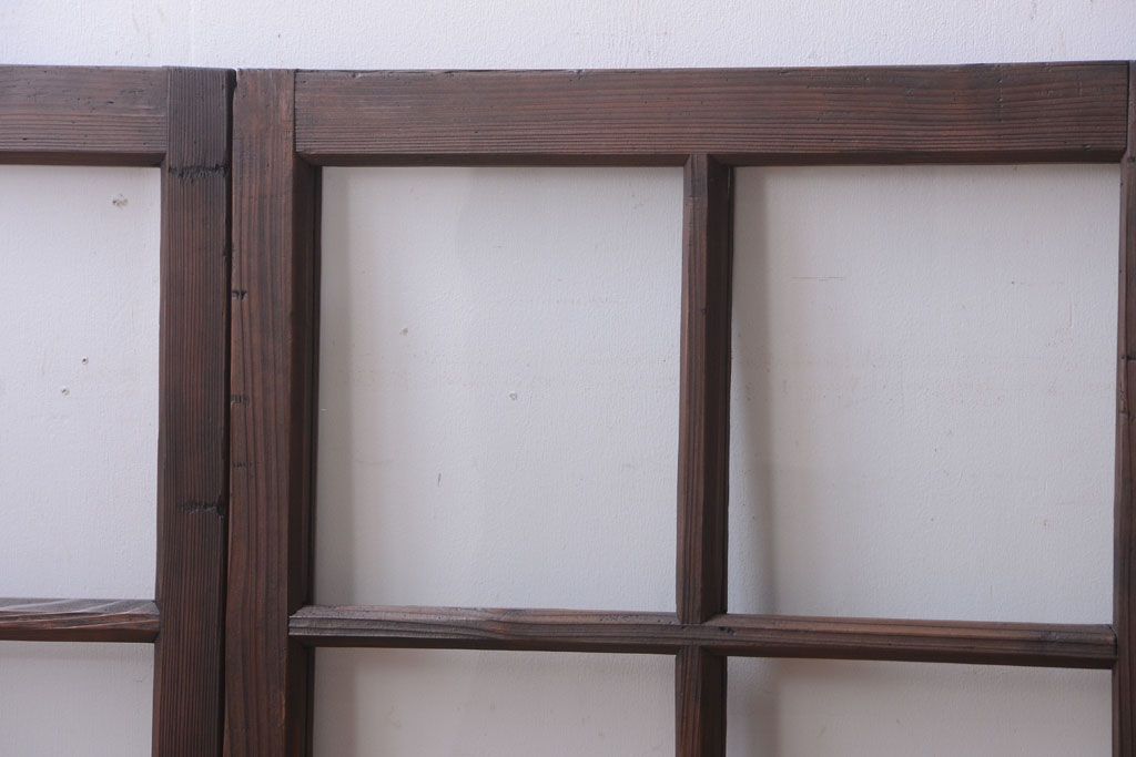 和製アンティーク　古い木のシンプルなガラス戸4枚セット(窓)