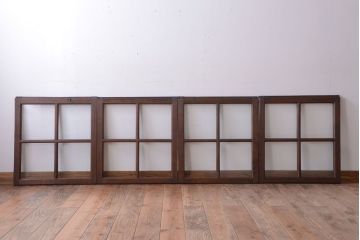和製アンティーク　古い木のシンプルなガラス戸4枚セット(窓)