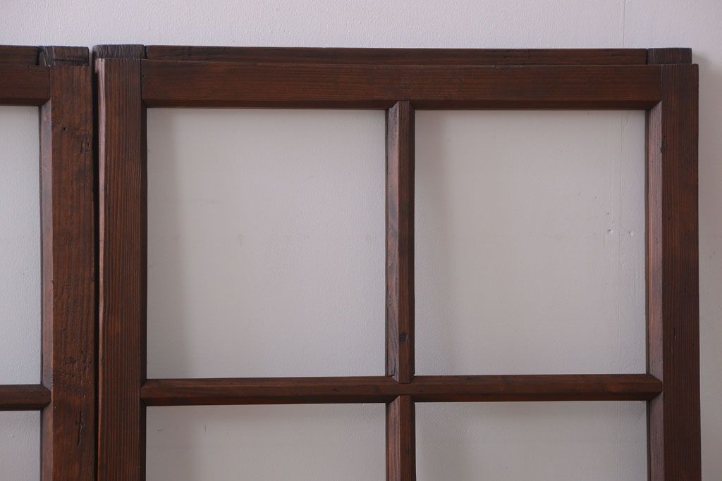 和製アンティーク　古い木のシンプルなガラス戸4枚セット(窓)