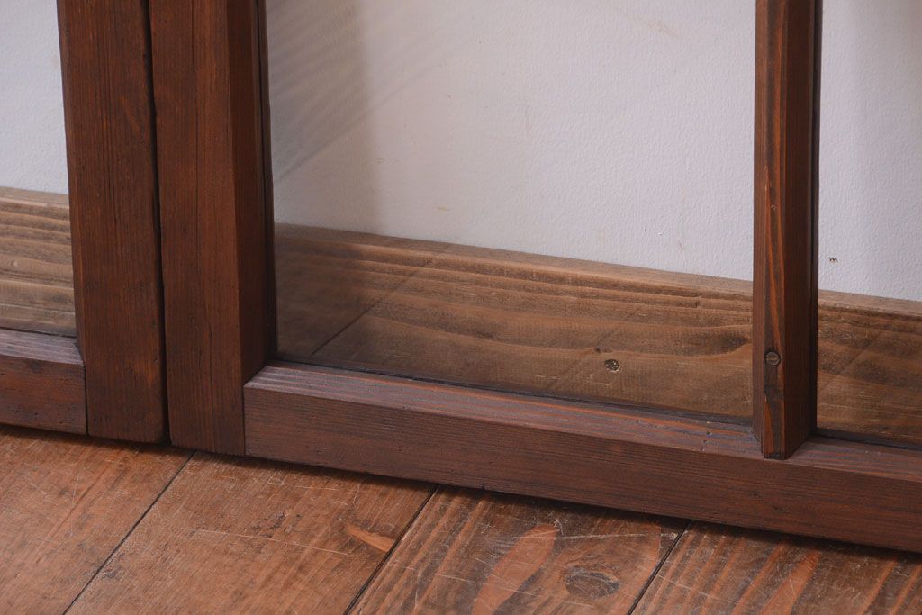 和製アンティーク　古い木のシンプルなガラス戸4枚セット(窓)