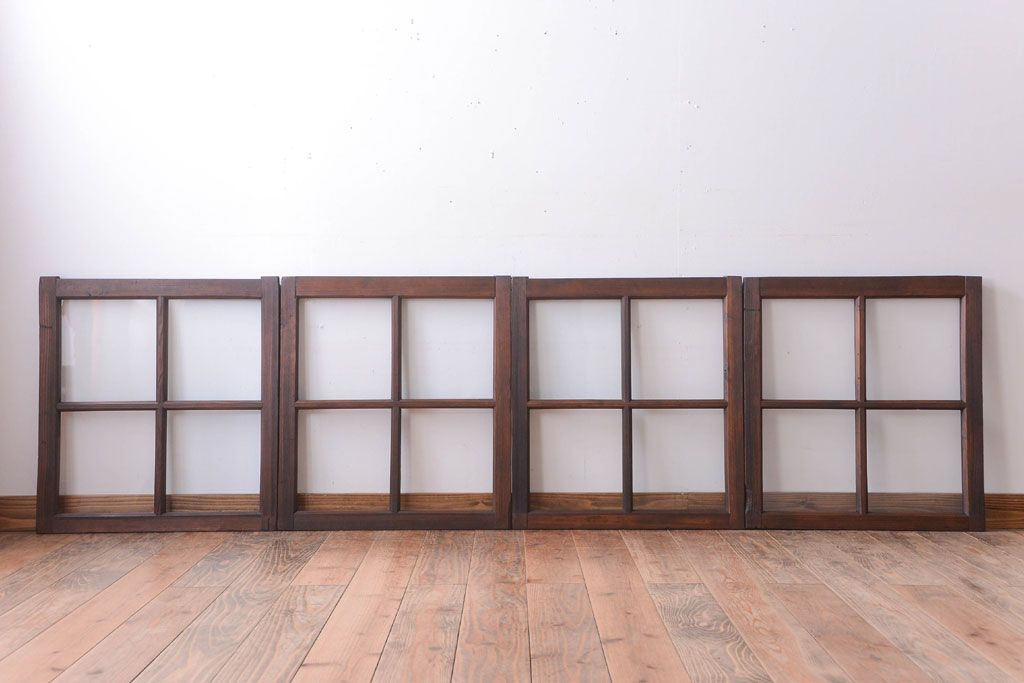 和製アンティーク　古い木のシンプルなガラス戸4枚セット(窓)(2)