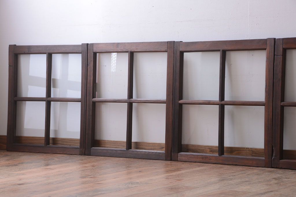 和製アンティーク　古い木のシンプルなガラス戸4枚セット(窓)(2)
