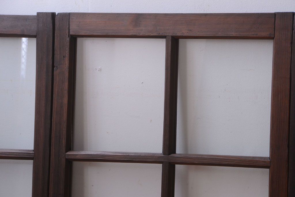 和製アンティーク　古い木のシンプルなガラス戸4枚セット(窓)(2)