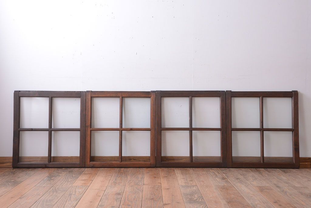 和製アンティーク　古い木のシンプルなガラス戸4枚セット(窓)(2)