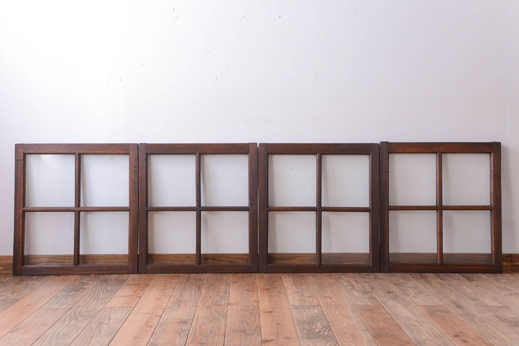 和製アンティーク　古い木のシンプルなガラス戸4枚セット(窓)(3)