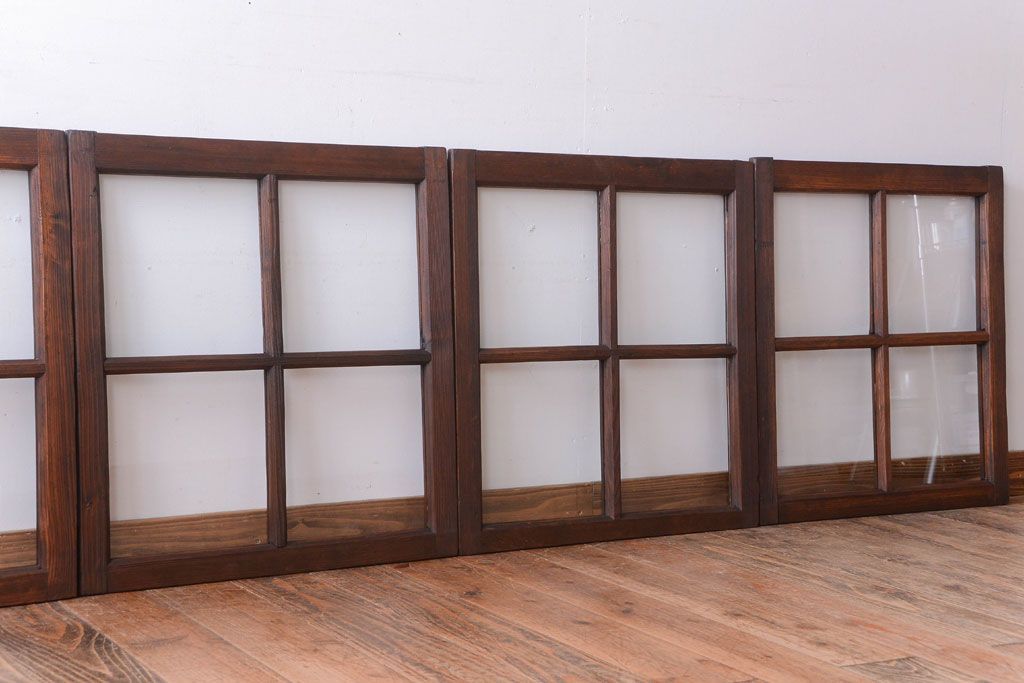 和製アンティーク　古い木のシンプルなガラス戸4枚セット(窓)(3)