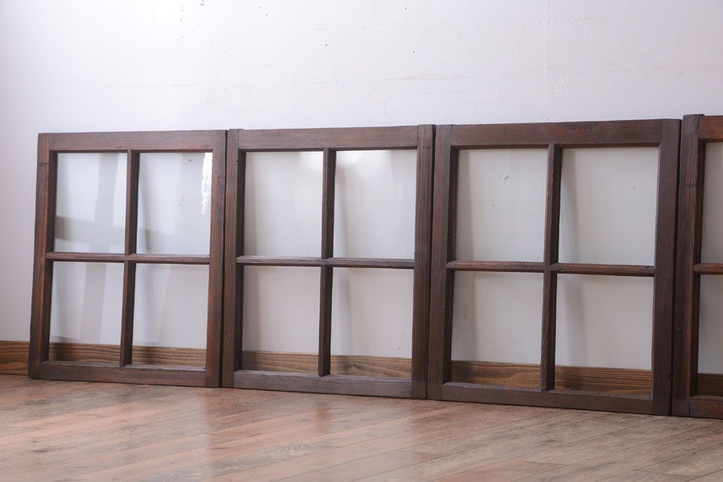 和製アンティーク　古い木のシンプルなガラス戸4枚セット(窓)(3)