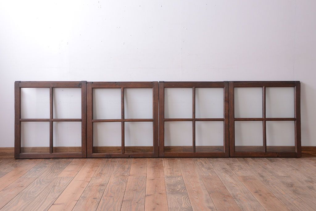 和製アンティーク　古い木のシンプルなガラス戸4枚セット(窓)(3)