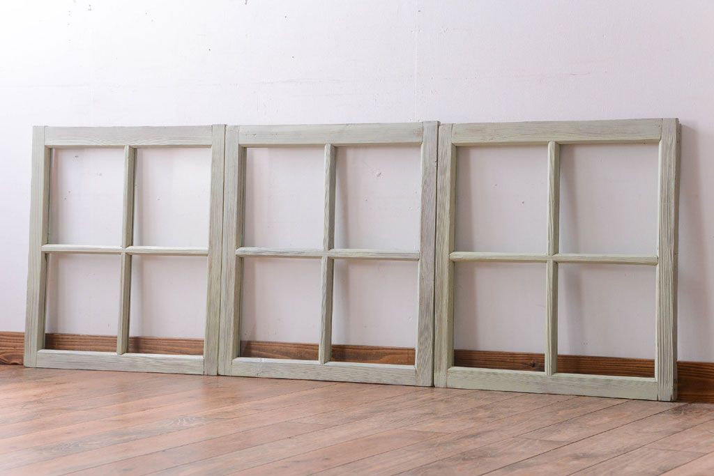 アンティークペイント　爽やかなガラス戸3枚セット(窓)