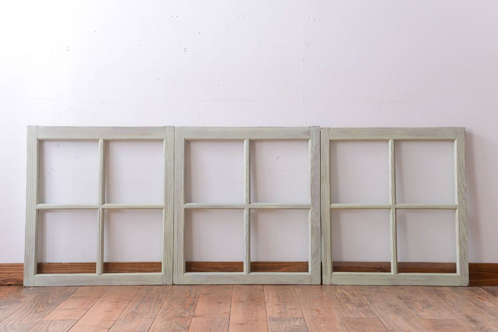 アンティークペイント　爽やかなガラス戸3枚セット(窓)