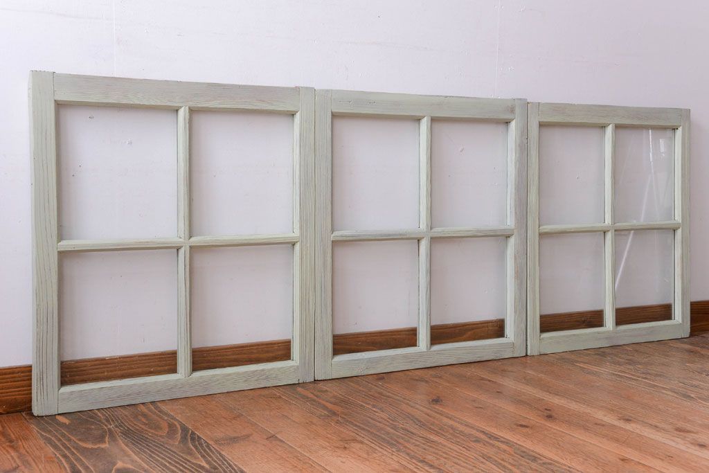 アンティークペイント　爽やかなガラス戸3枚セット(窓)